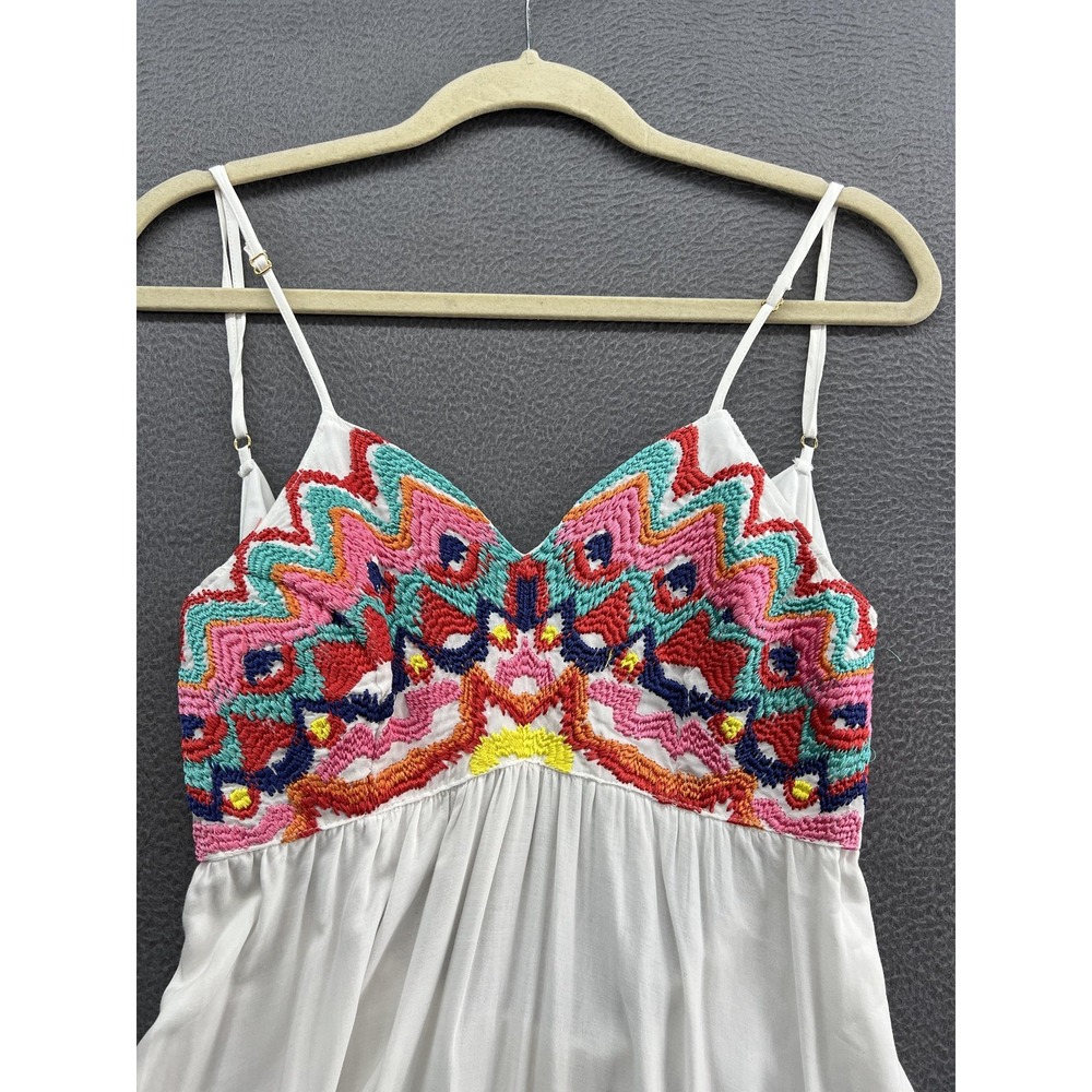 PilyQ Dress Womens Medium Large White Embroidered Beach Cover-Up Tie Back Rayon - Picture 2 of 13
